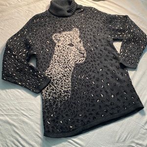 Vintage Panther dark blue,gray,cream color,long sleeve turtleneck sweater L
